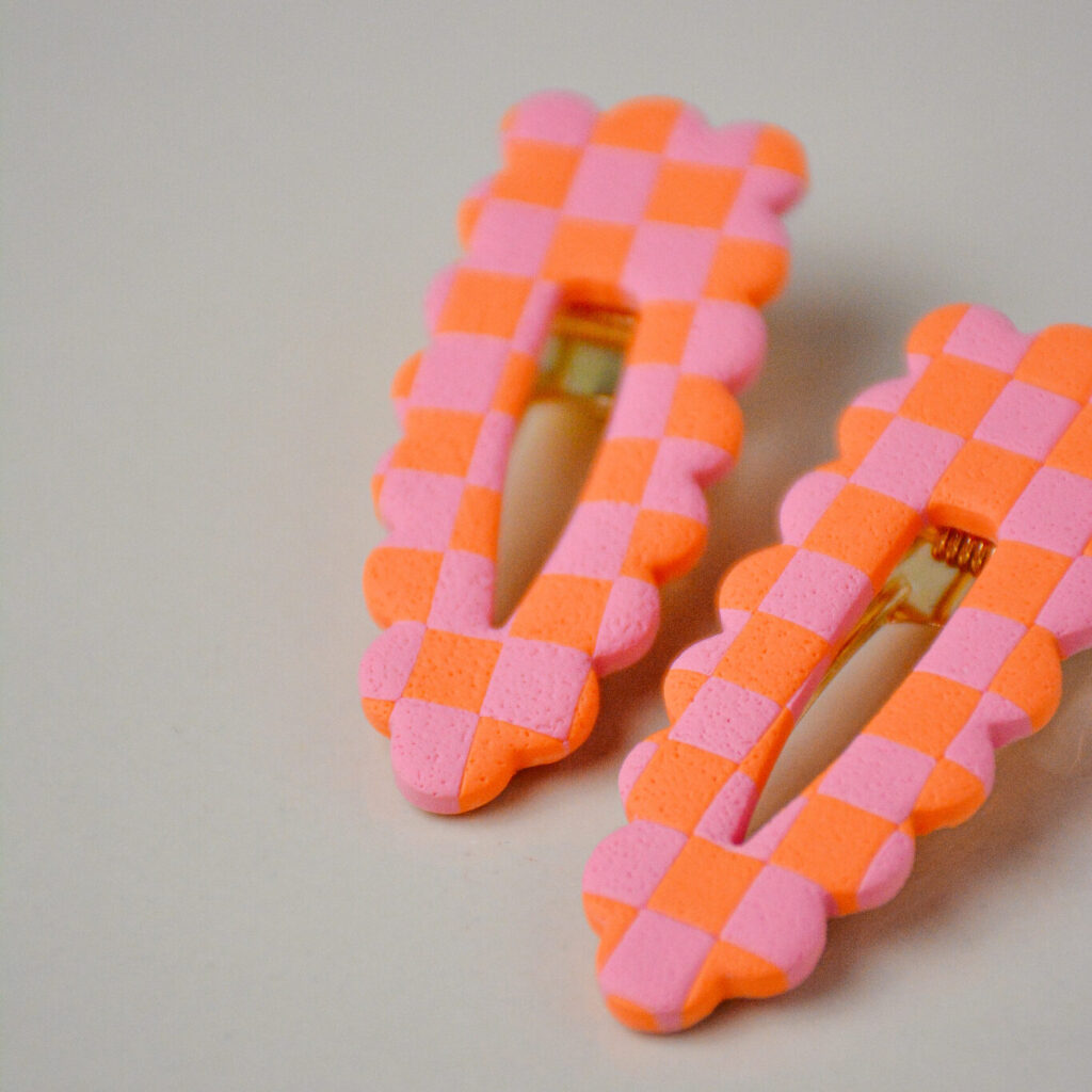 Barrette damier – rose et orange
