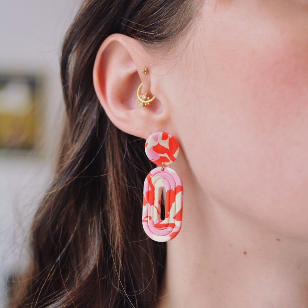 boucles d'oreilles colorées uniques rouge rose saboom
