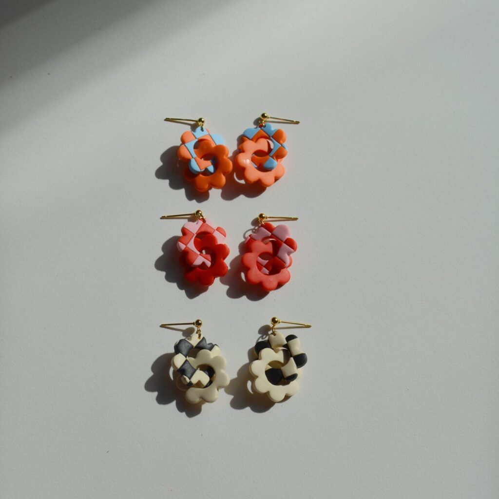 Boucles d’oreilles – Lili – les p’tites fleurs damier