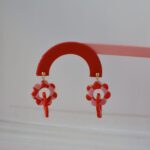 Boucles d'oreilles Lili fleurs damier rouge et rose Saboom