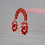 Boucles d'oreilles Lili fleurs damier rouge et rose Saboom