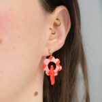 Boucles d'oreilles Lili fleurs damier rouge et rose Saboom