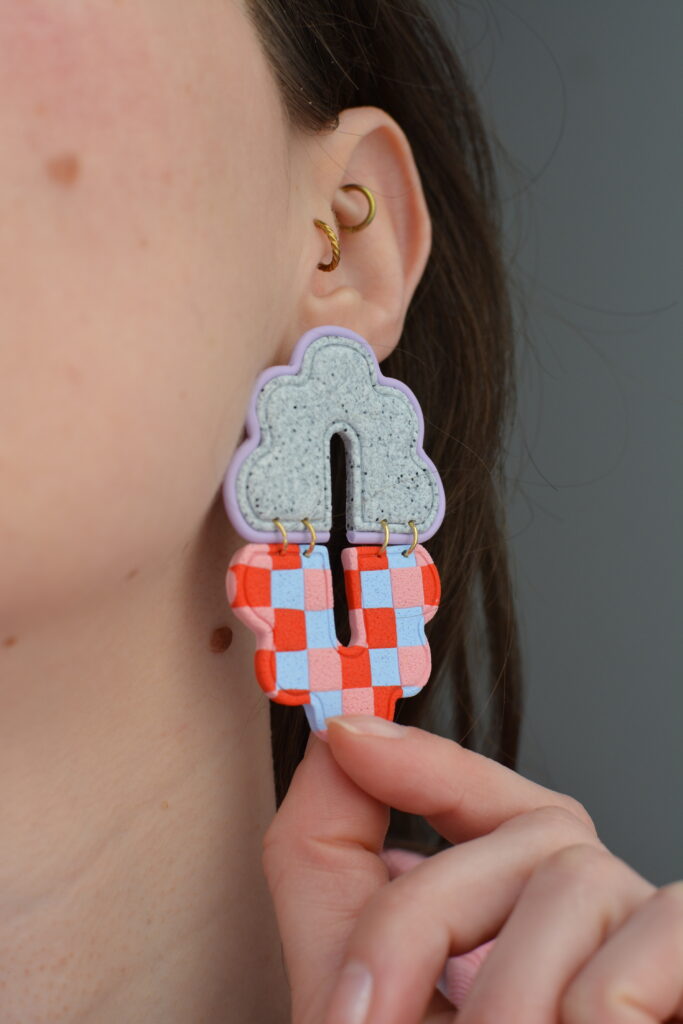 Boucles d'oreilles Violette - version damier