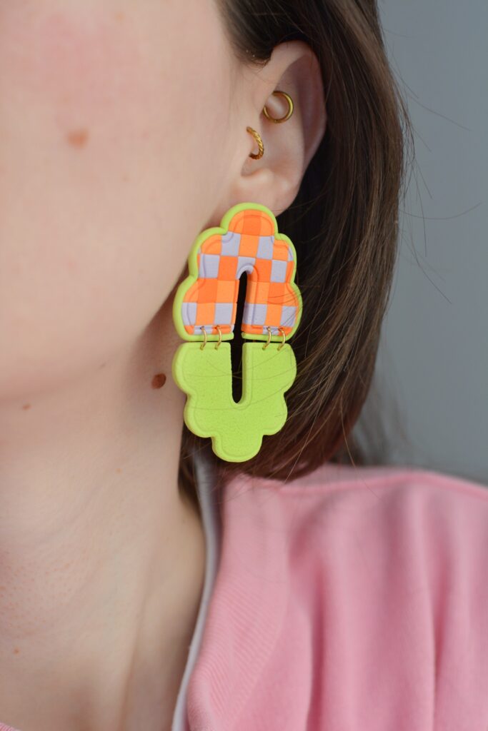 Boucles d'oreilles Violette - version damier
