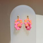 Boucles d'oreilles Lili fleurs damier orange et rose Saboom