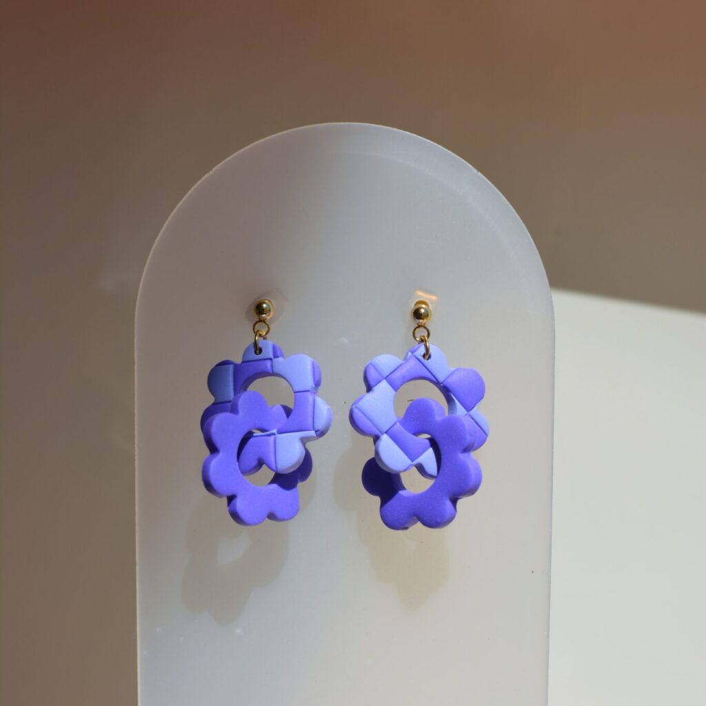 Boucles d'oreilles Lili fleurs damier violet et lila Saboom