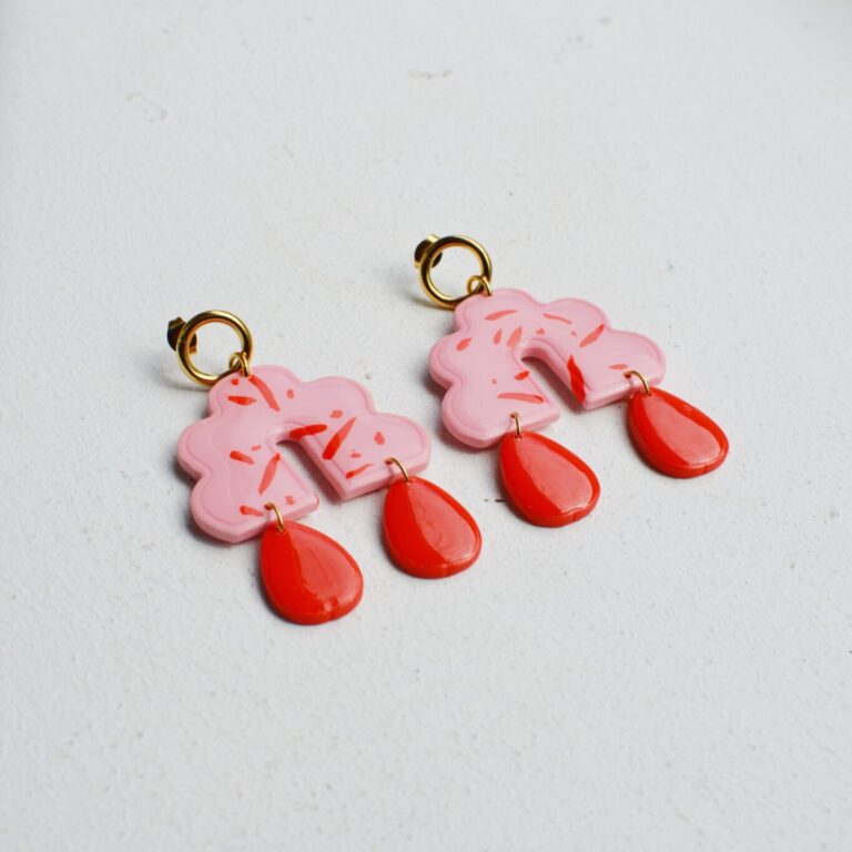 Boucles d'oreilles Victoria - Terrazzo rouge et rose