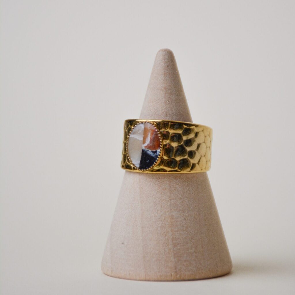 Bague colorée acier inoxydable pierres blanc marron noir Saboom