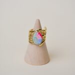 Bague colorée acier inoxydable pierres vert bleu rose Saboom