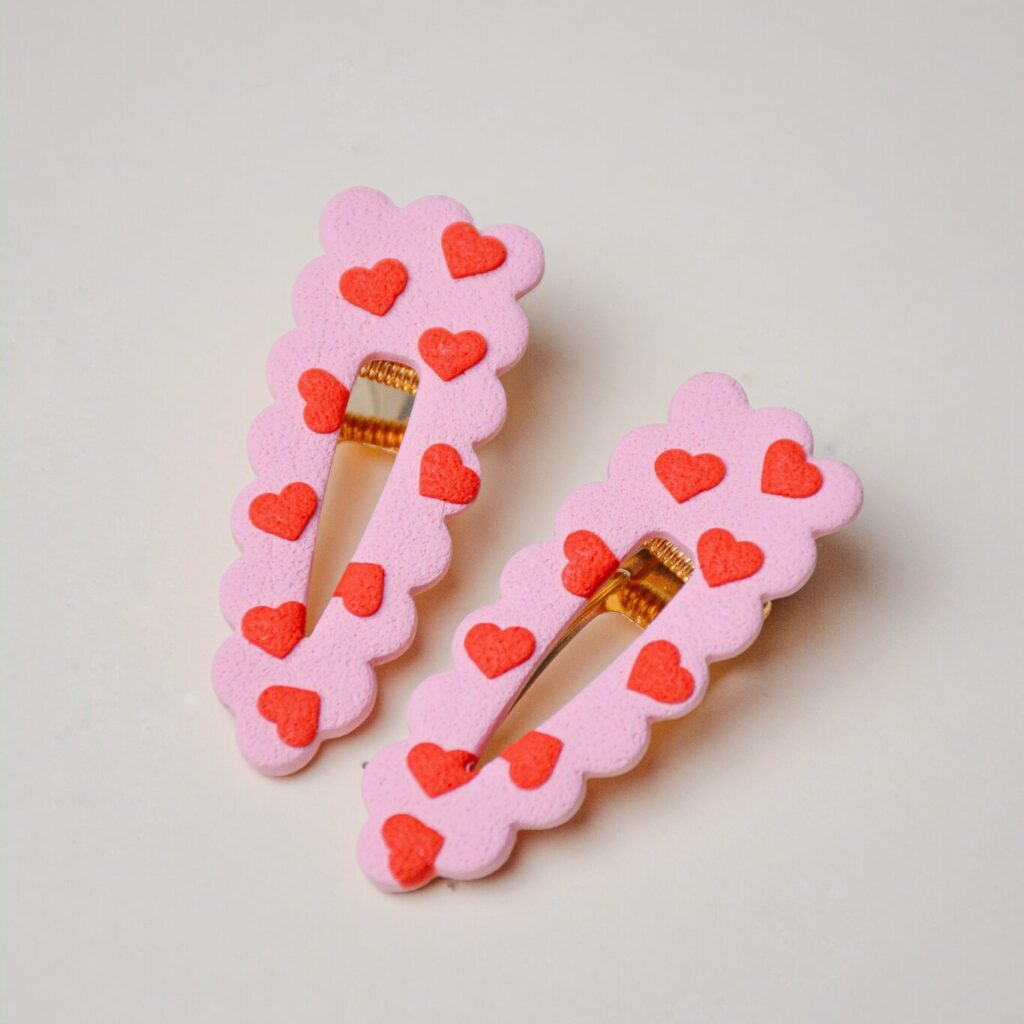 Barrette coeurs – rose et rouge