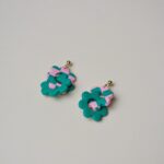 Boucles d'oreilles colorées Saboom Lili damier vert rose