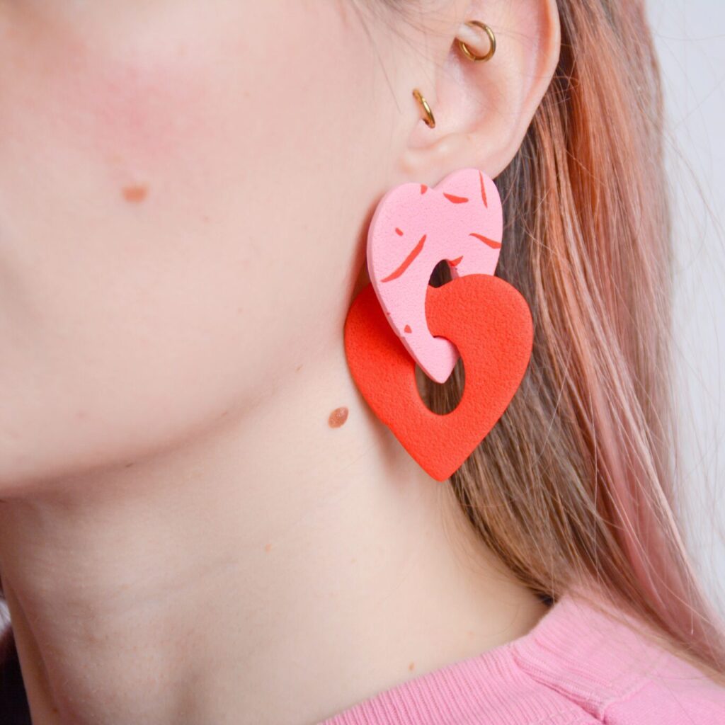 Boucles d'oreilles colorées Saboom Yseult rouge rose