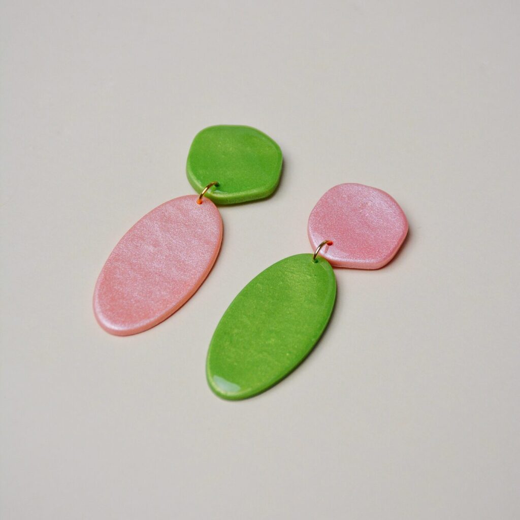 Boucles d'oreilles colorées rose vert Saboom Alix