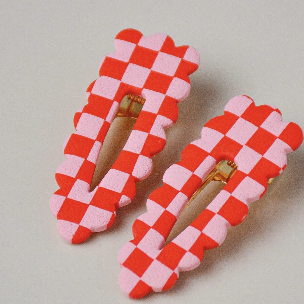 Barrette damier – rouge et rose