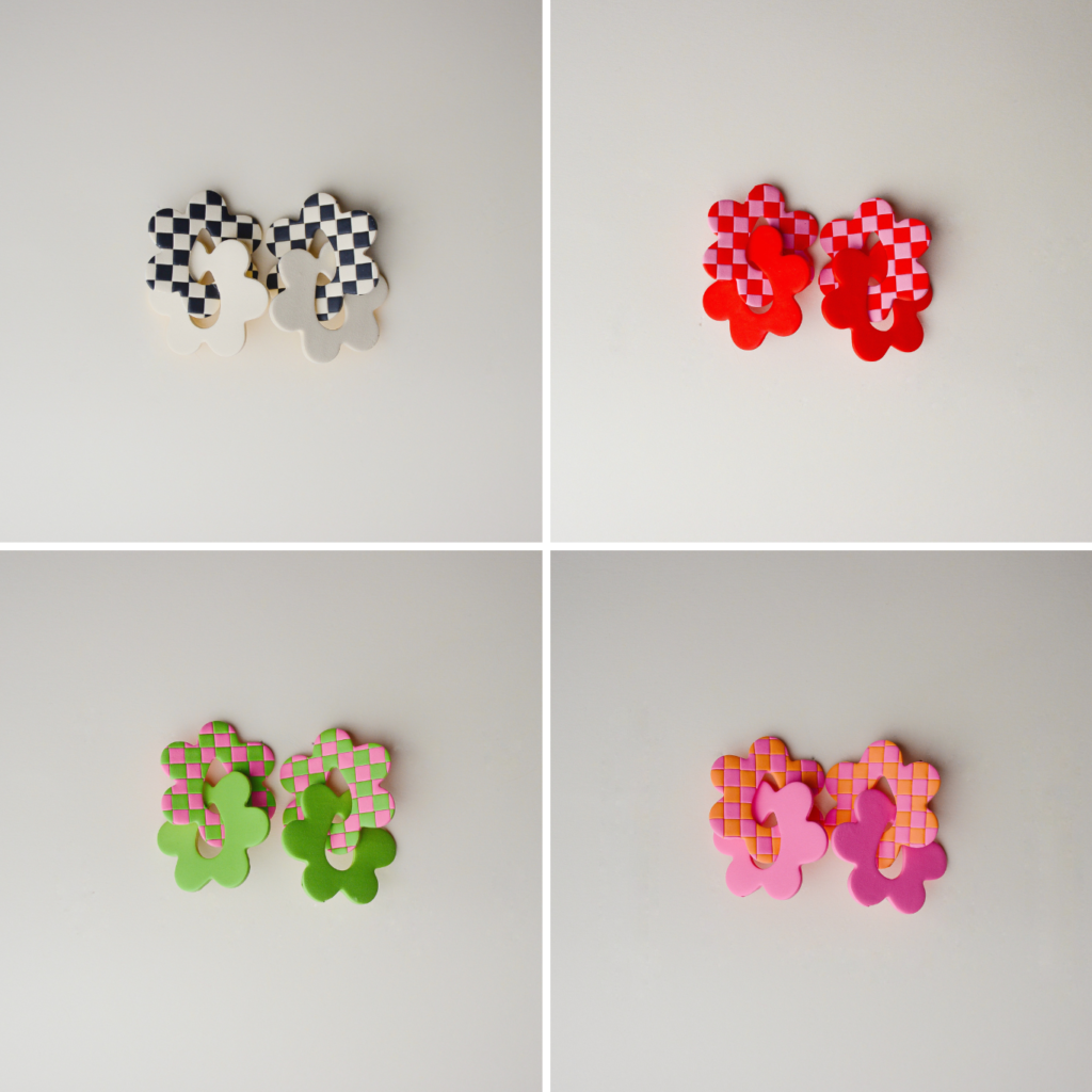 Boucles d'oreilles colorées Daisy damiers