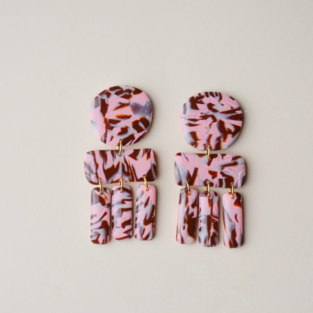 boucles d'oreilles colorées Saboom Camélia rose et marron