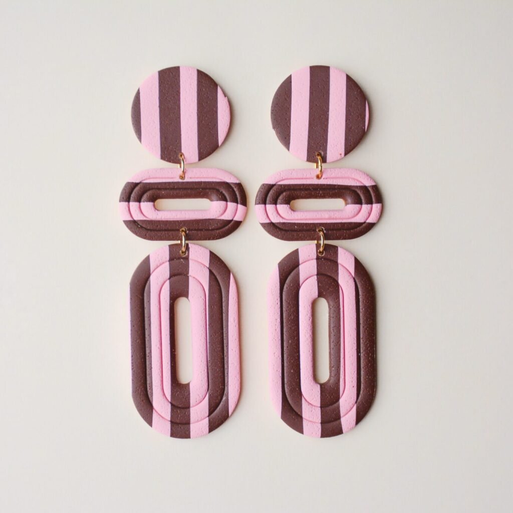 boucles d'oreilles colorées Saboom Diane rayures rose marron