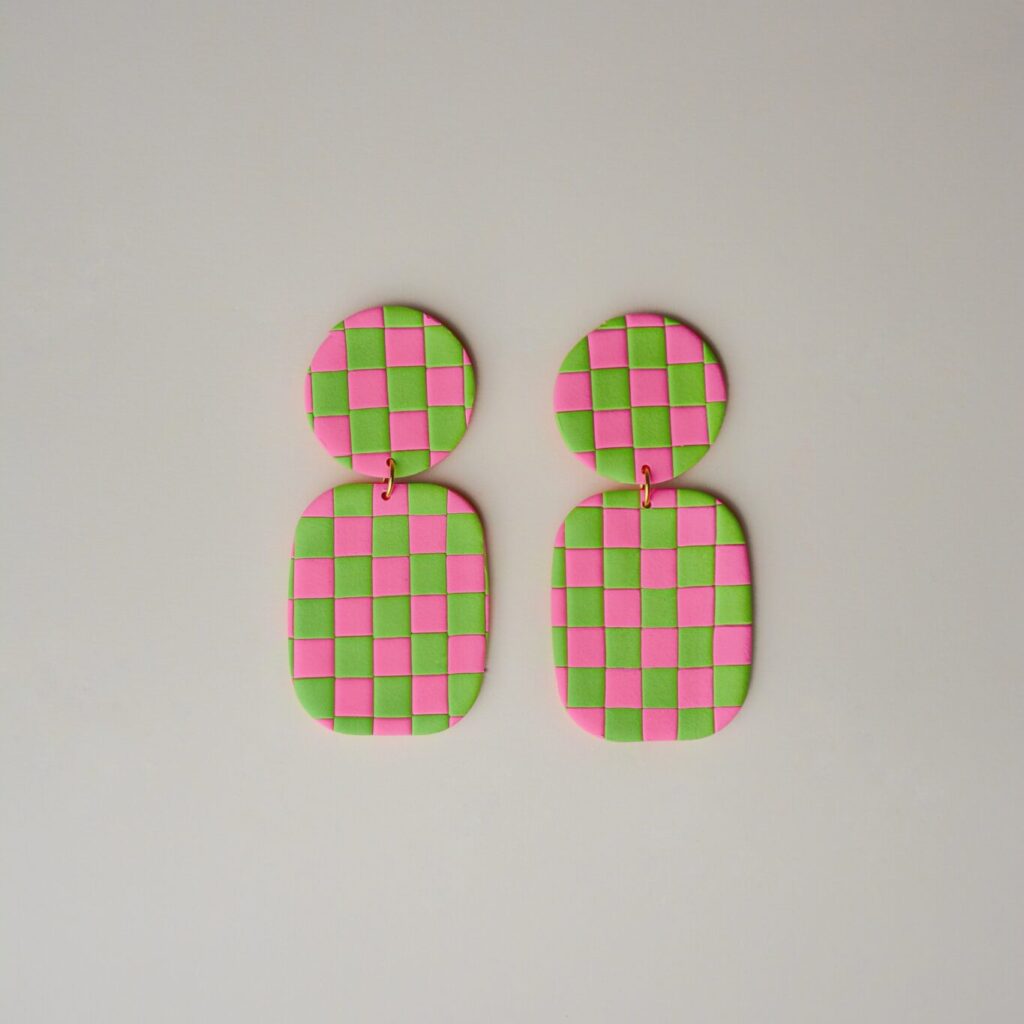 boucles d'oreilles colorées Saboom Nana damiers vert rose